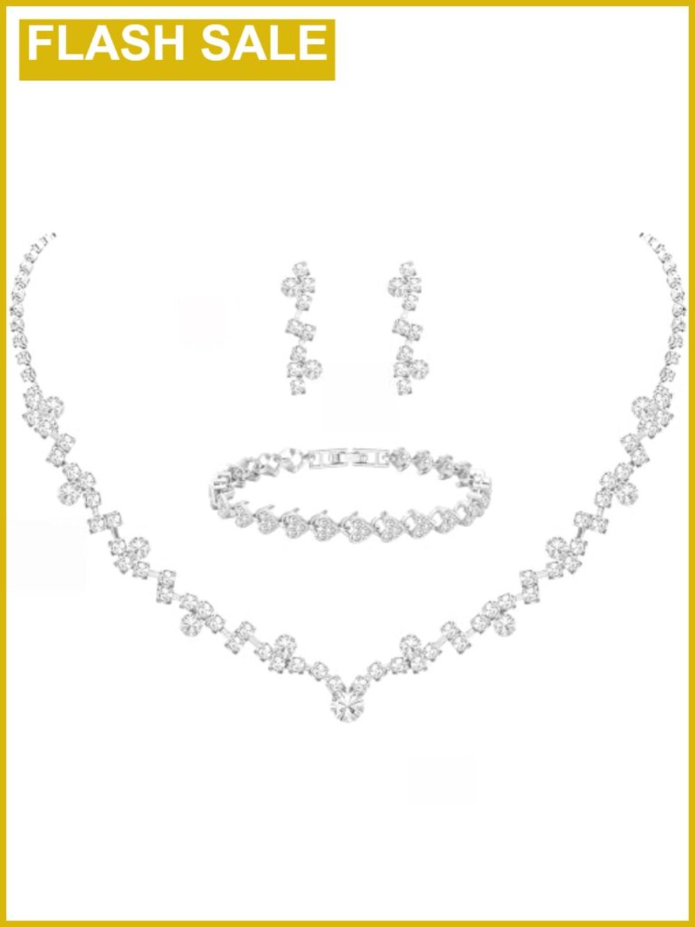 Crystal Jewelry Set 4-Piece Alloy Necklace Bracelet Earrings for Women Wedding